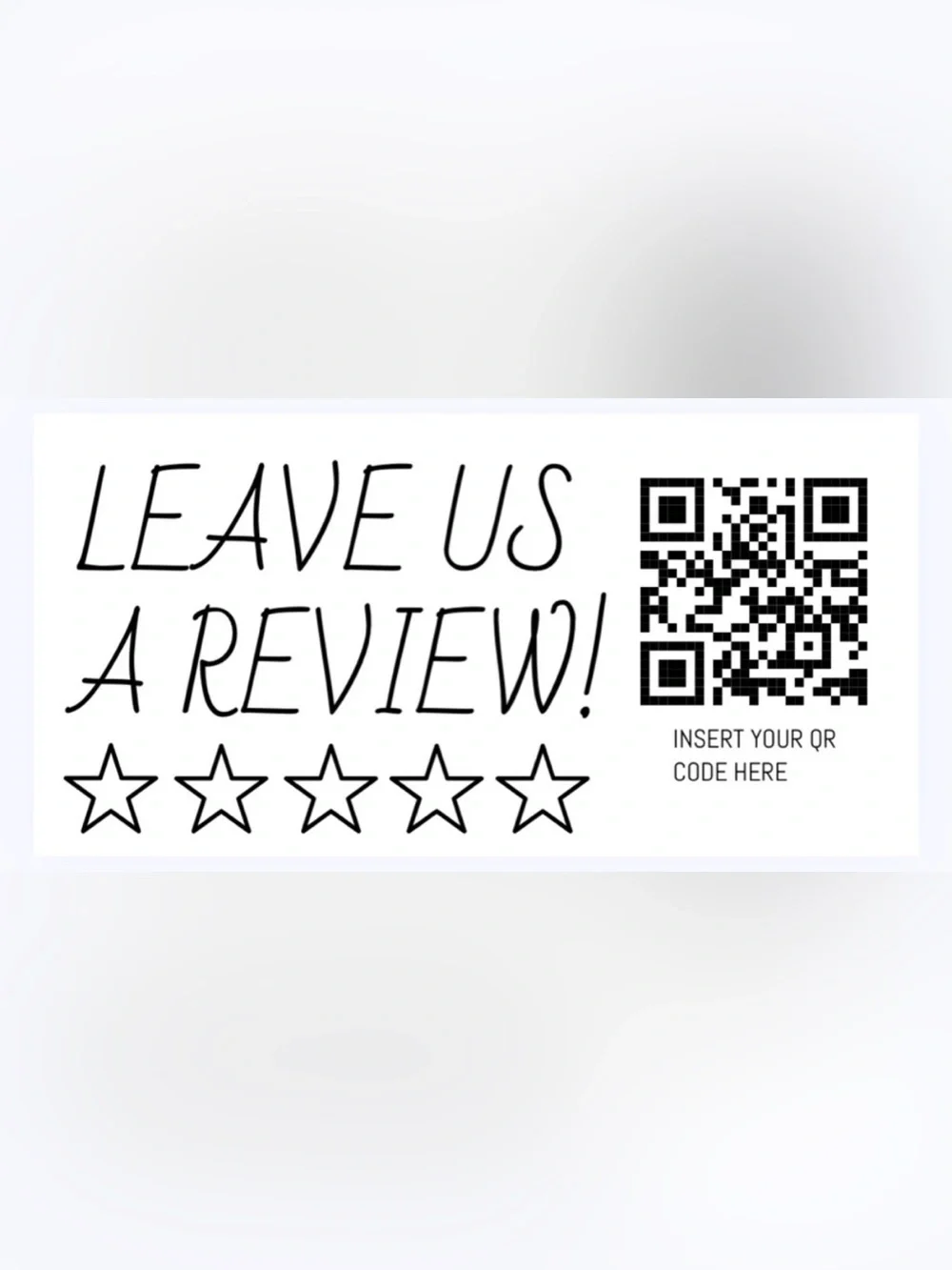 50 CUSTOM STICKERS - 2” x 1” - “LEAVE US A REVIEW” - W/ QR CODE & NAME - WHITE